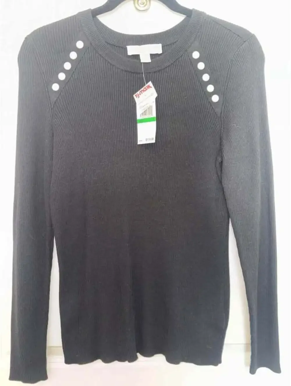 Michael Kors Ribbed Pearl Button Sweater Size L